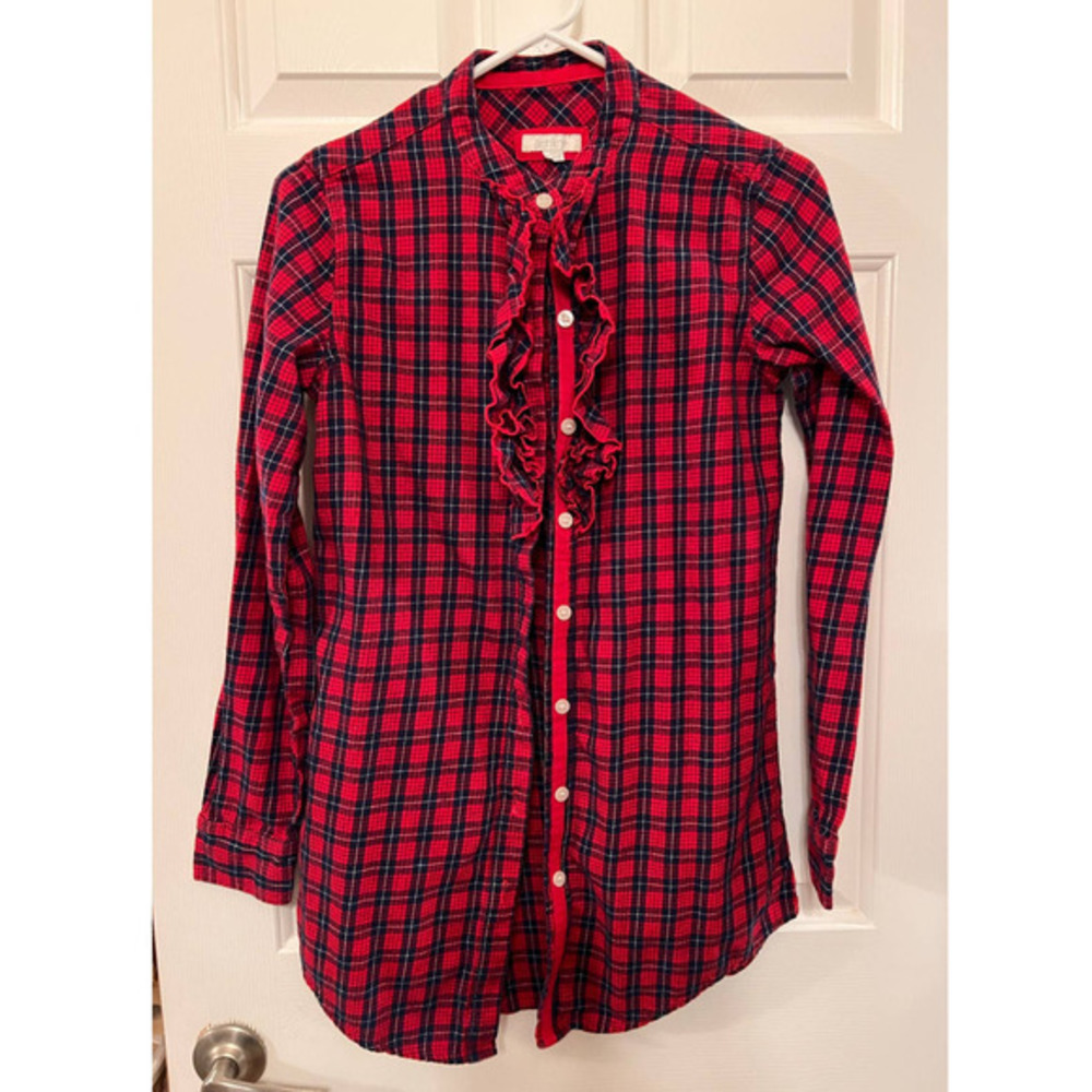 Aerie Red Plaid‎ Night Shirt Ruffles Size S 29" Long x 17" Pit to Pit